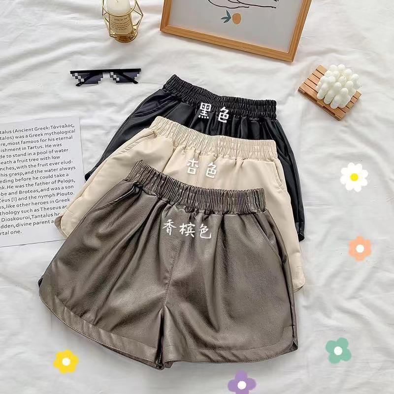 20 High waist casual outerwear leather pants wide leg pants chubby girl leather boot pants shorts women 22 plus size new autumn and winter slimming