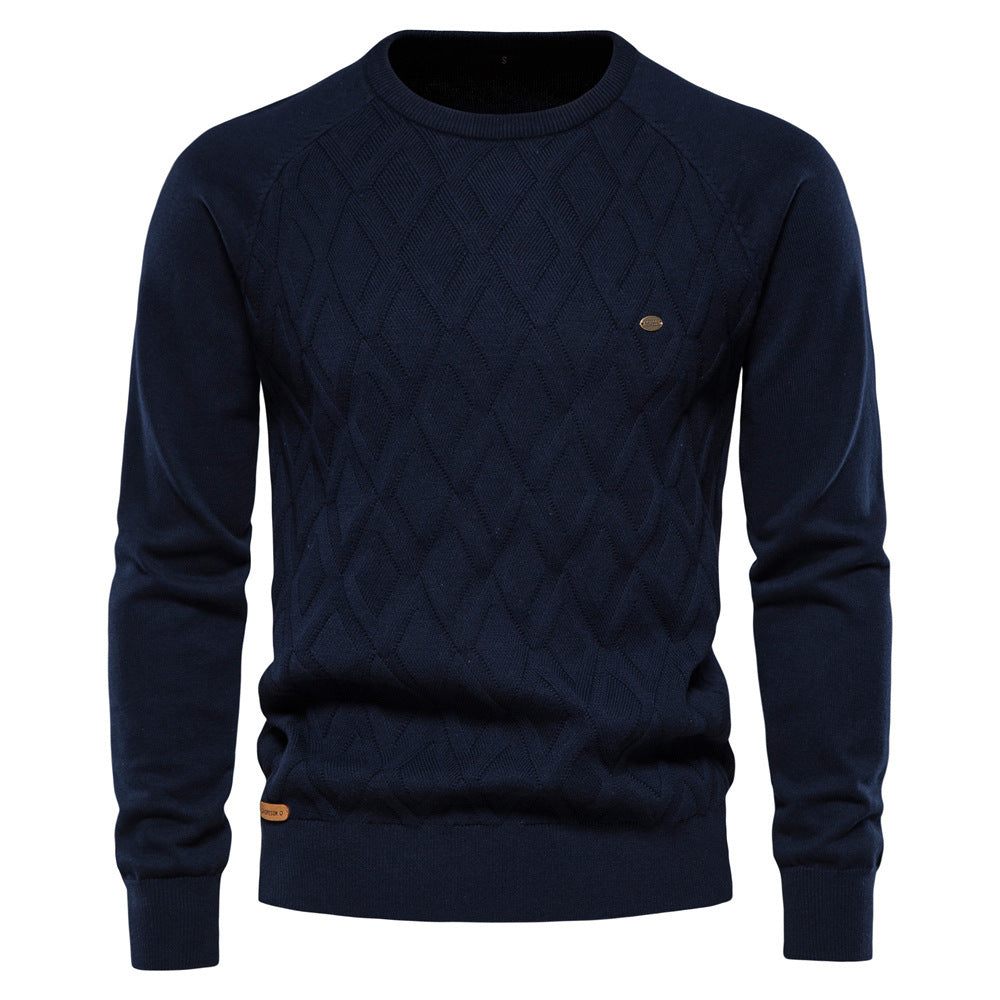 Men's Sweater Men's New Pure Cotton Sweater Men's High Quality Autumn and Winter Sweater 2024 Pullover Solid Color Cross-Border