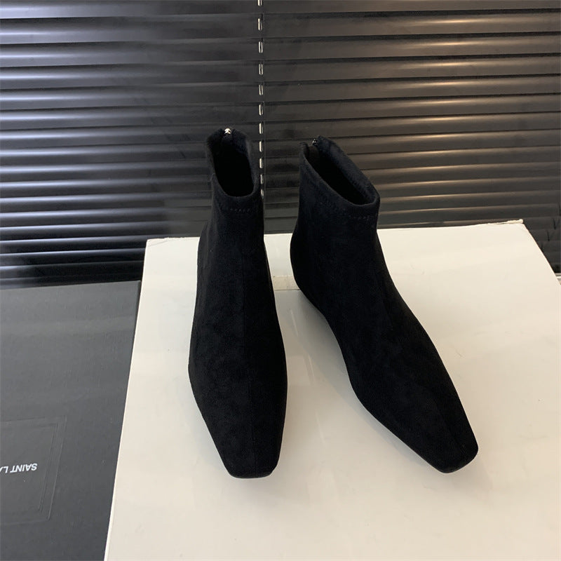 Niche Design Inner Heightening Wedge Short Boots for Women 2025 Autum Slim Boots Square Toe Back Zipper French Ankle Boots