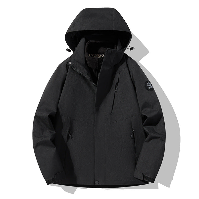 Three-In-One Detachable Autumn and Winter Jacket for Couples, Unisex Windproof and Waterproof Mountaineering Clothing with Fleece Lining