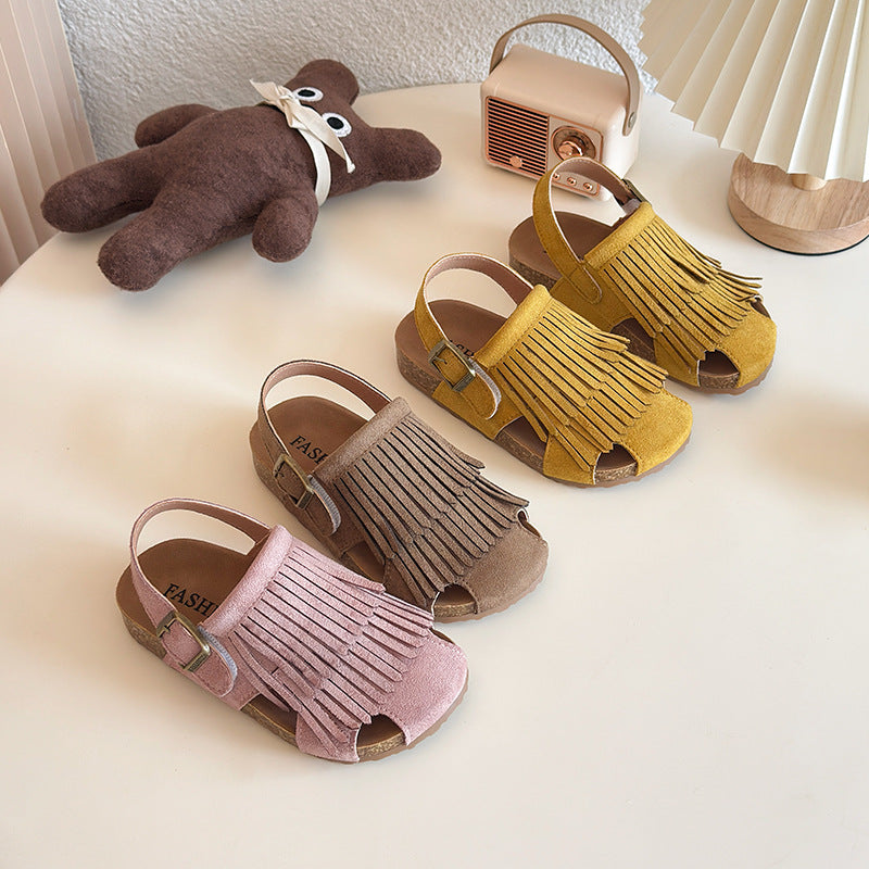 Korean Style Children's Sandals 2025 Summer New Boys and Girls Tassel Soft-soled Sandals Baby Toe Sandals