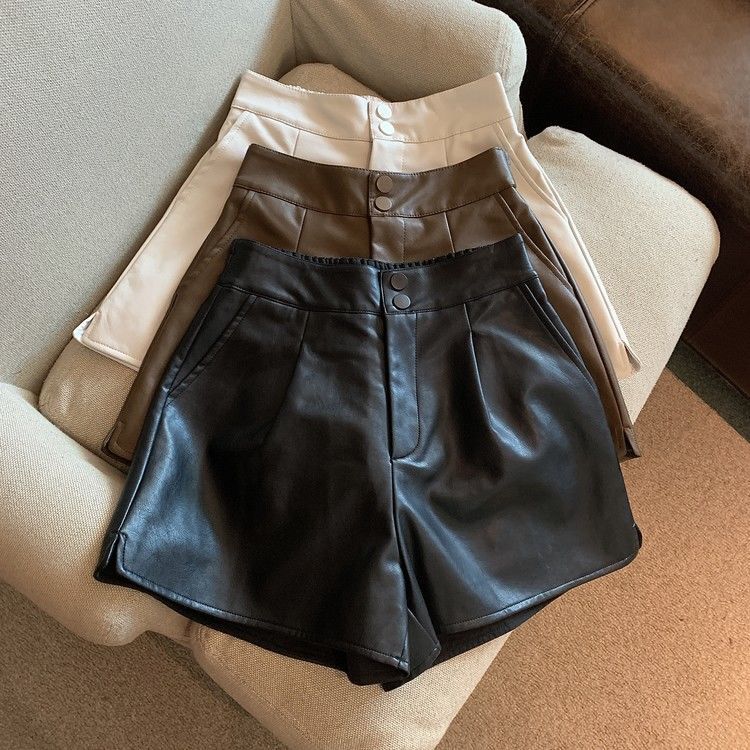 Pu Leather Pants Hot Girl Solid Color Casual Shorts Women 2025 New Petite Autumn Winter New High Waist Slim Versatile