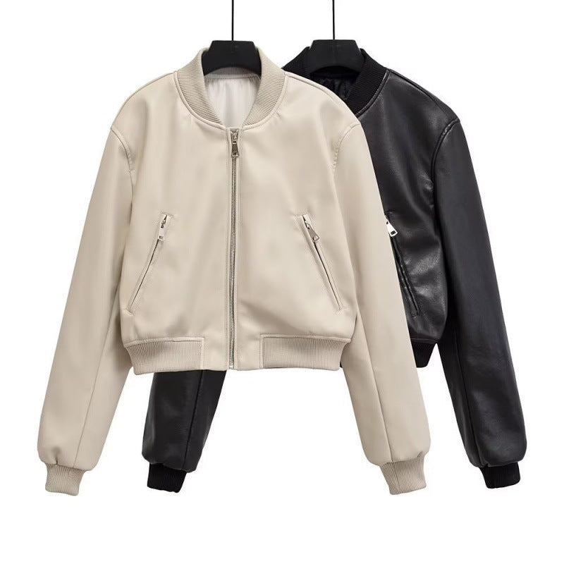Fall 2023 new European and American cross-border women's clothing street fashion faux leather pilot jacket jacket w027 9291
