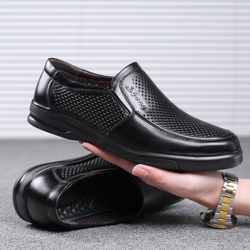 Leather Shoes for Men 2024 Summer Breathable Cut Out Sandals for Men Genuine Leather Middle-Aged and Elderly Casual Shoes Soft Sole Non-Slip Dad Shoes