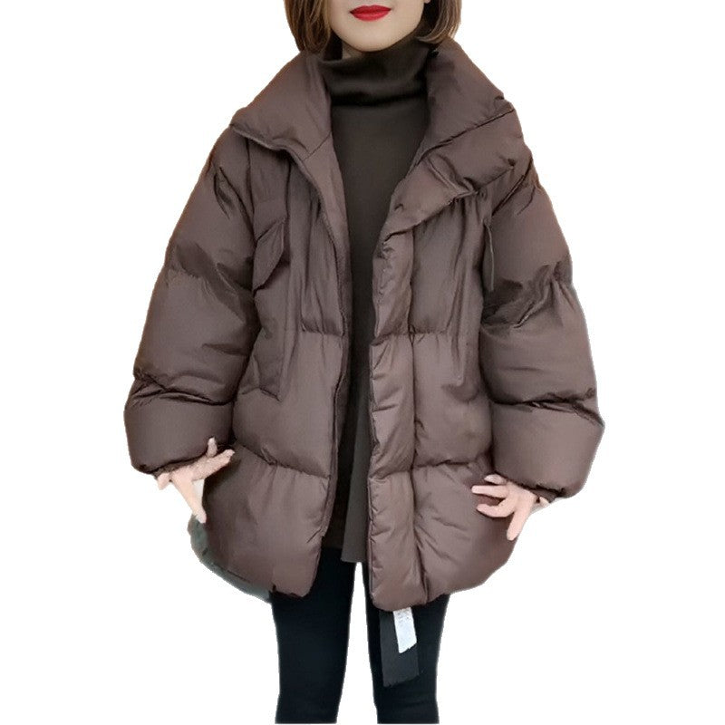 2024 Winter New Fashion Korean Style Mid-length Pocket Stitching Collar Retro Loose Cotton-padded Jacket Women's Coat
