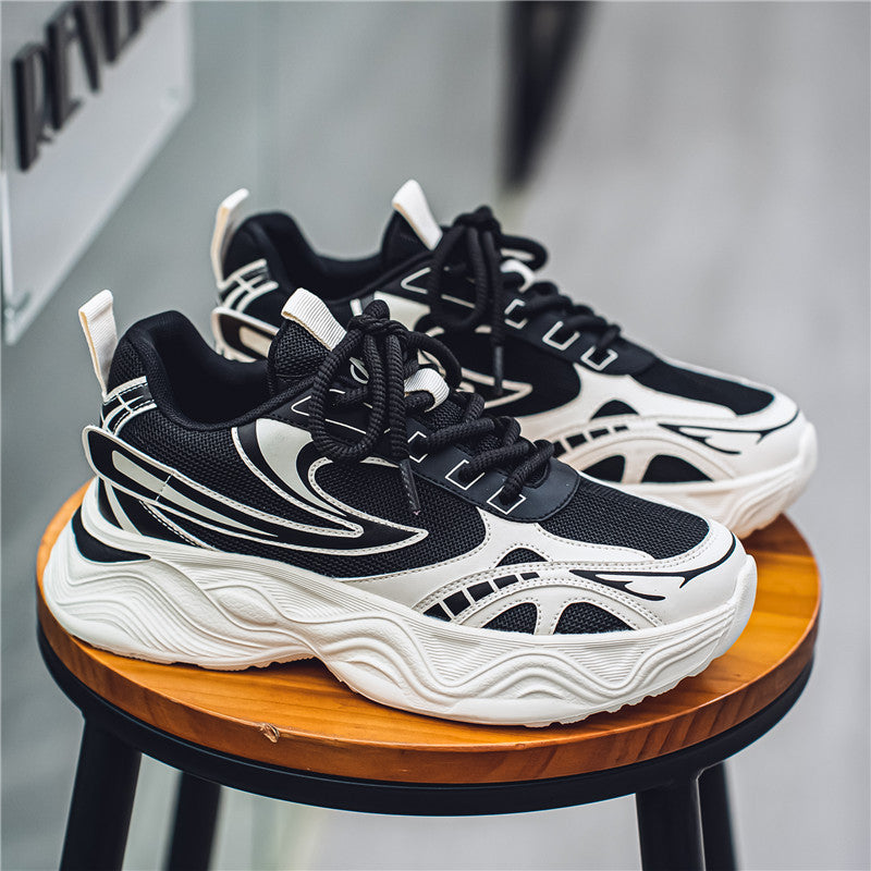 Men's Shoes, Spring Breathable Mesh Trendy Versatile Sneakers, Niche Design, Hong Kong Style Casual Thick-Soled Running Dad Shoes