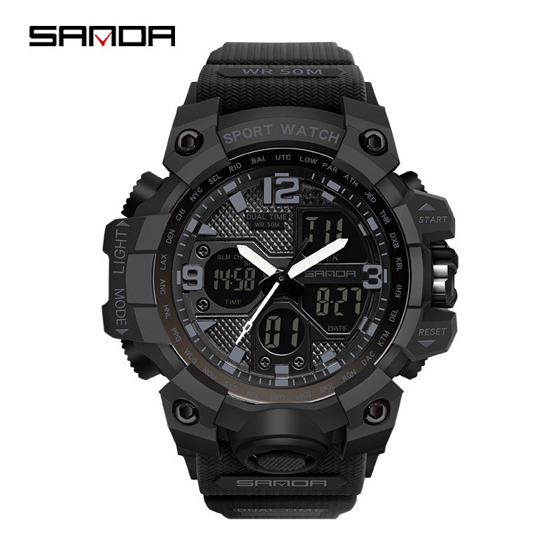 Sanda Hot-Selling Watch Korean Version Student Party Multi-Functional Waterproof Alarm Clock Electronic Watch Cool Dual Display Luminous Sports Watch