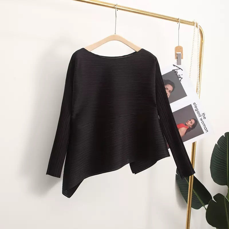 Foreign trade sanzhai top for women 2023 new loose slimming irregular versatile high-grade pleated t-shirt for women