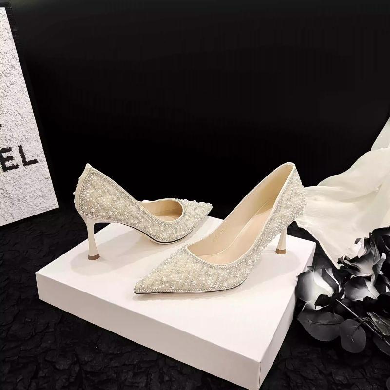 Elegant Bridesmaid Shoes That Are Comfortable for the Feet, Wedding Shoes, 2026 Autumn New Style, Thin Heel Single Shoes, Rhinestone Pearl Xiuhe High Heels