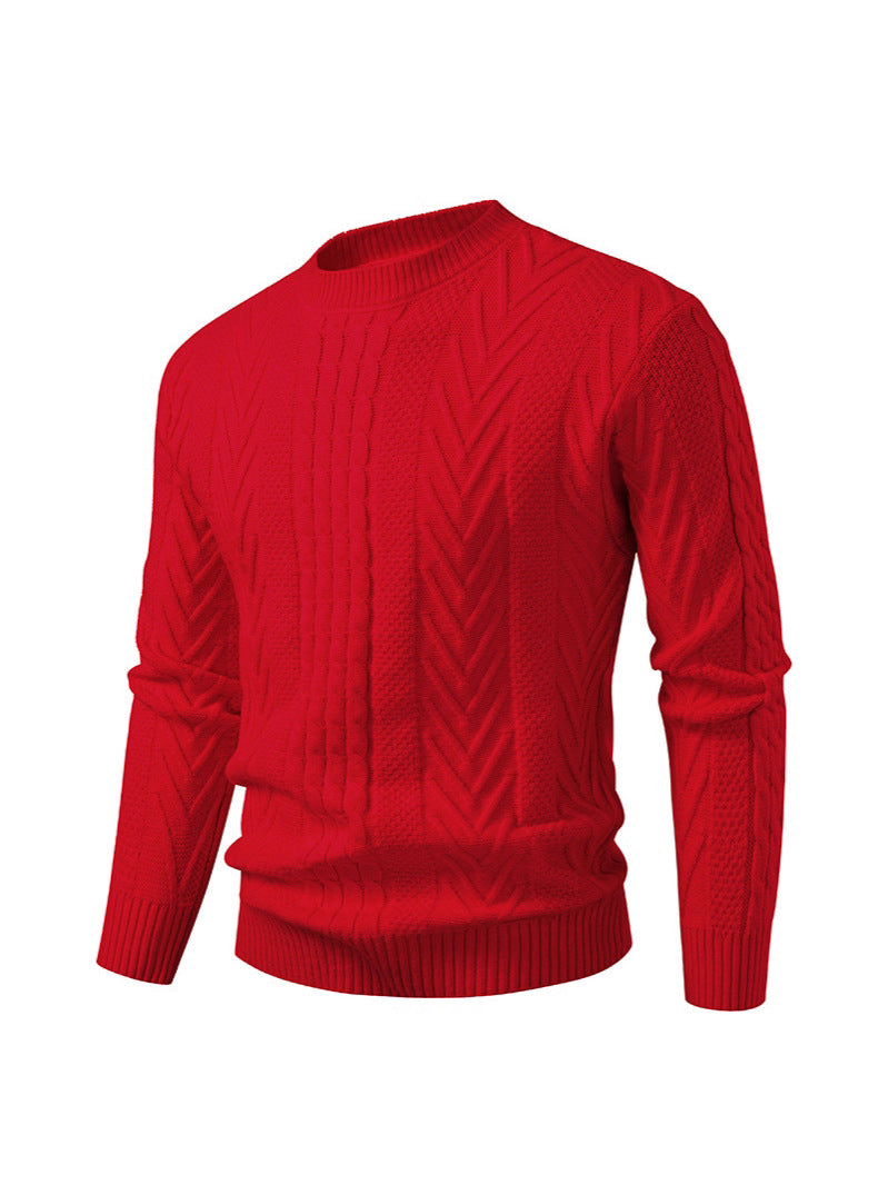 2025 Autumn and Winter New Men's Round Neck Pullover Twist Knitwear Trendyy Casual Pure Color Bottoming Knitwear Youth Trend
