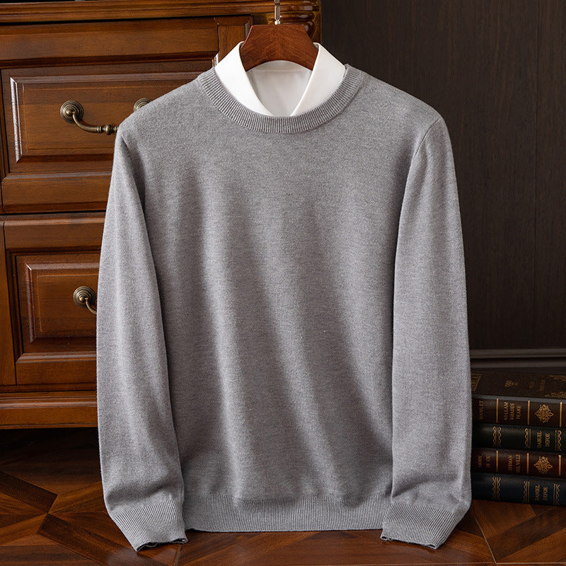 Autumn and Winter Classic Round Neck Men's Pullover Base Shirt Casual Business Knitwear Loose Fashion Solid Color Long Sleeve Sweater