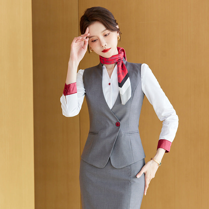 Gray vest suit men and women with the same style spring and autumn temperament hotel front desk overalls business attire vest sales tooling