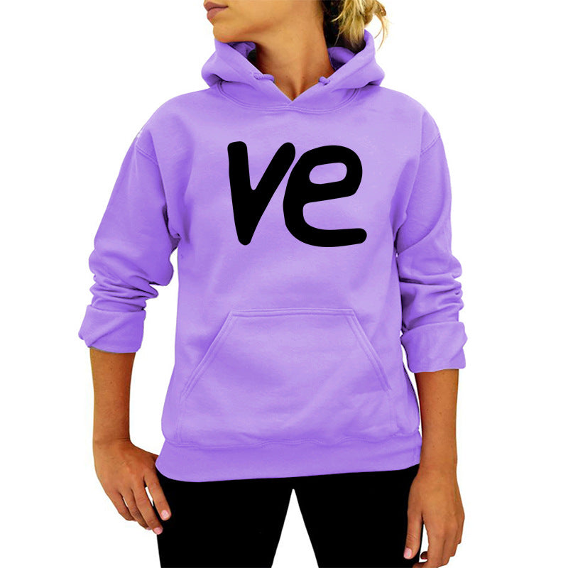 VE Letter Printing Hooded Sweat European and American Women's Autumn and Winter Top Fashion Loose Amazon Foreign Trade Cross-border