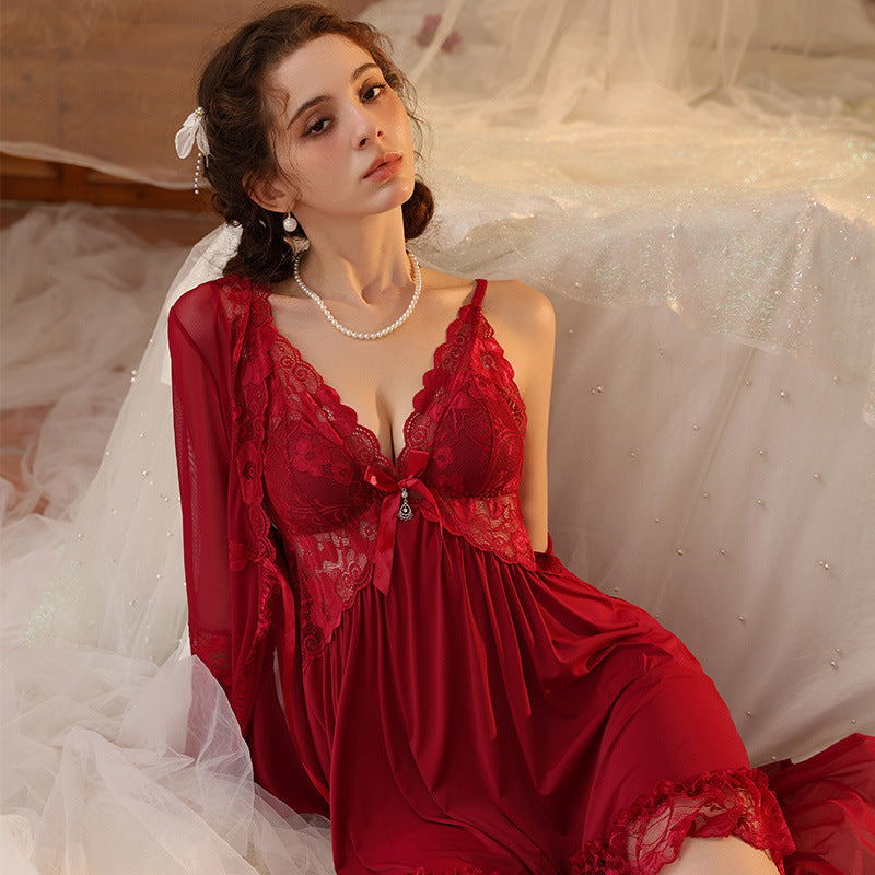 Sexy Pajamas, Temptation, Pure Desire, Push-Up Nightgown with Breast Pads, Temptation, Plus Size Fat mm Sexy Intimates, Passion Suit
