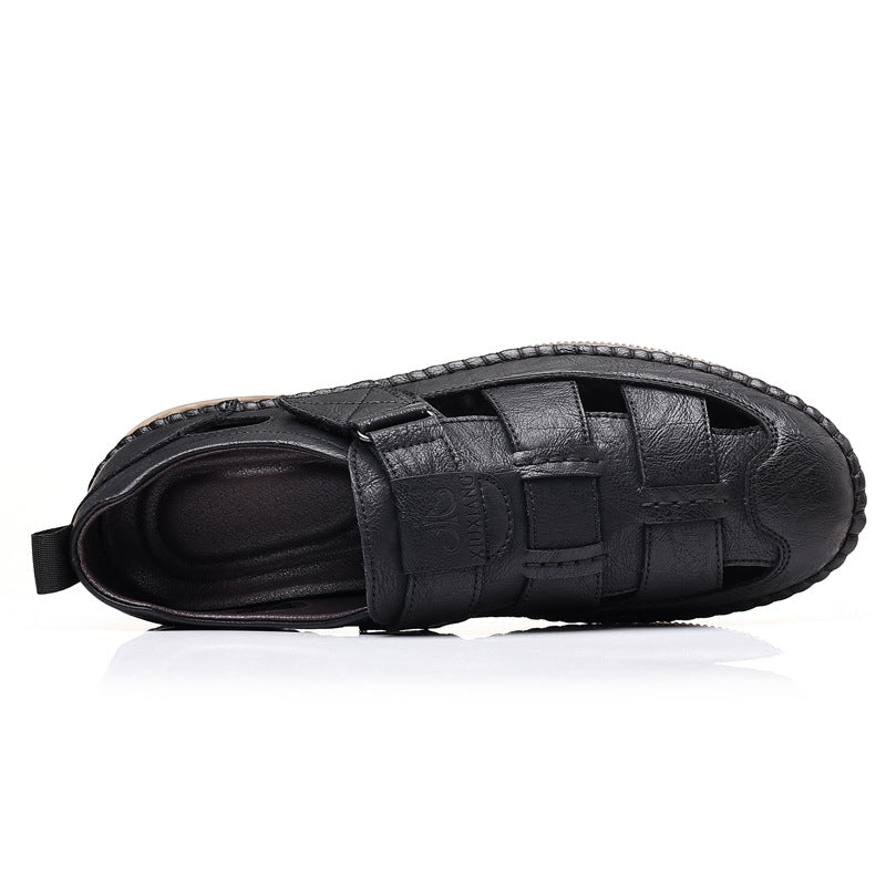 Summer New 2025 Men's Leather Sandals Men's Breathable Soft Sole Anti-slip Hollow-out Leather Sandals for Middle-aged and Elderly Dads