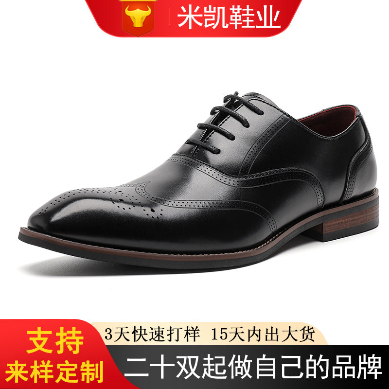 Men's Business Leather Shoes Men's Wholesale Genuine Leather Formal Casual Men's Shoes Brogue Cowhide Shoes Carved Wedding Groom