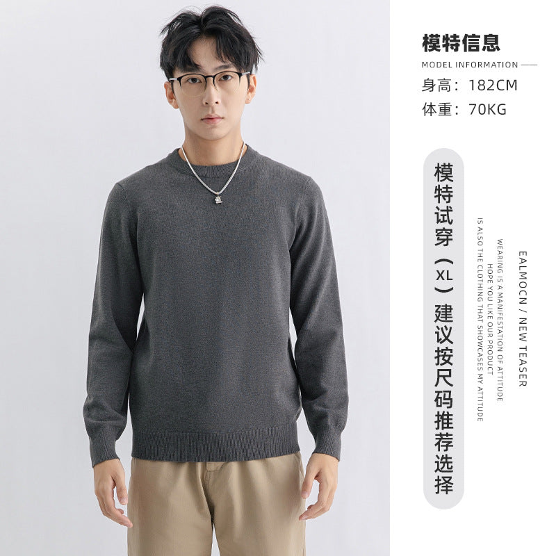 Yimeng Men's Winter Wool Sweater Round Neck Long Sleeve Knitted Sweater Versatile Warm Sweater Base Shirt for Men