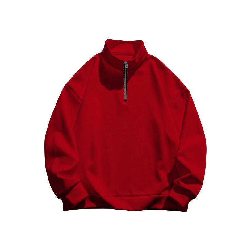 Autumn and Winter new men's fleece-lined sweater stand collar half zipper long sleeve European size cross-border Amazon all-matching men's top