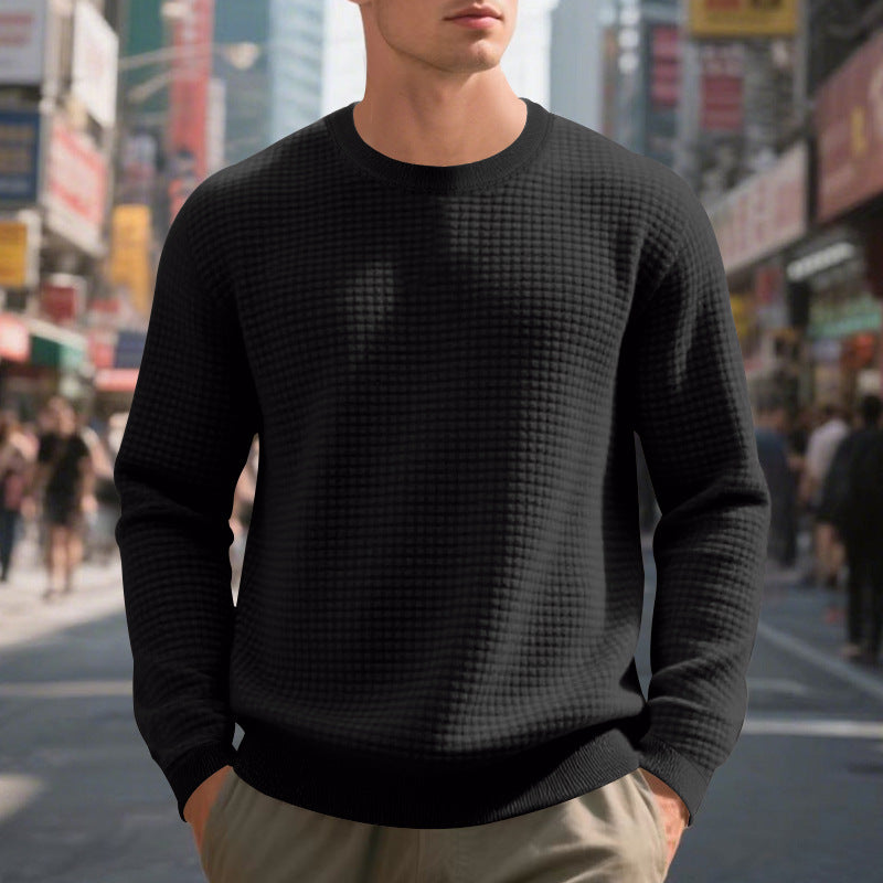 Cross-Border Independent Station American Hot-Selling Spring and Autumn Loose Casual Men's Simple Sports Jacquard Round Neck Long-Sleeved Sweatshirt