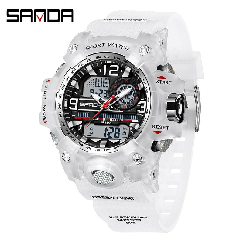 Sanda Hot-Selling Watch Korean Version Student Party Multi-Functional Waterproof Alarm Clock Electronic Watch Cool Dual Display Luminous Sports Watch