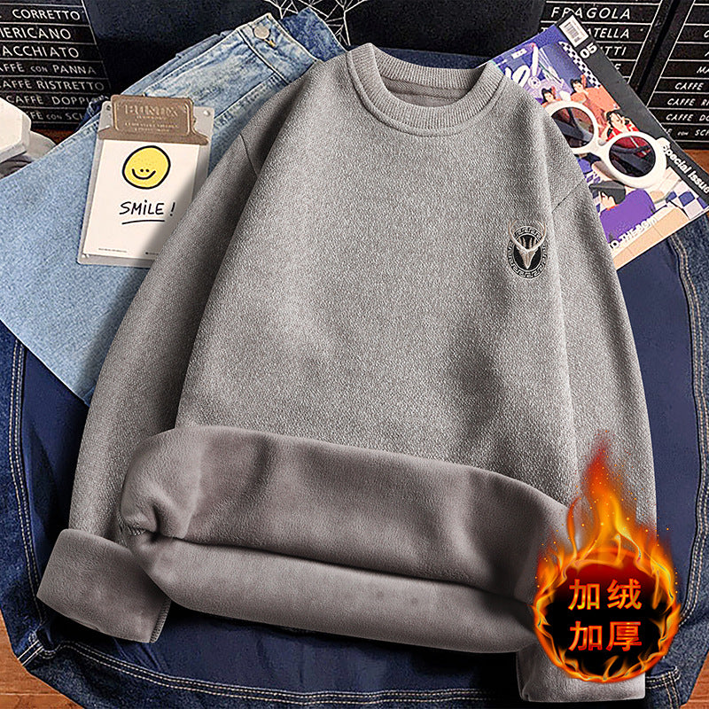 Cross-border Foreign Trade Men's Sweater Autumn and Winter Thick fleece-lined Thickened Crewneck Knitted Base Shirt Men's Inner Wear Autumn and Winter Warm