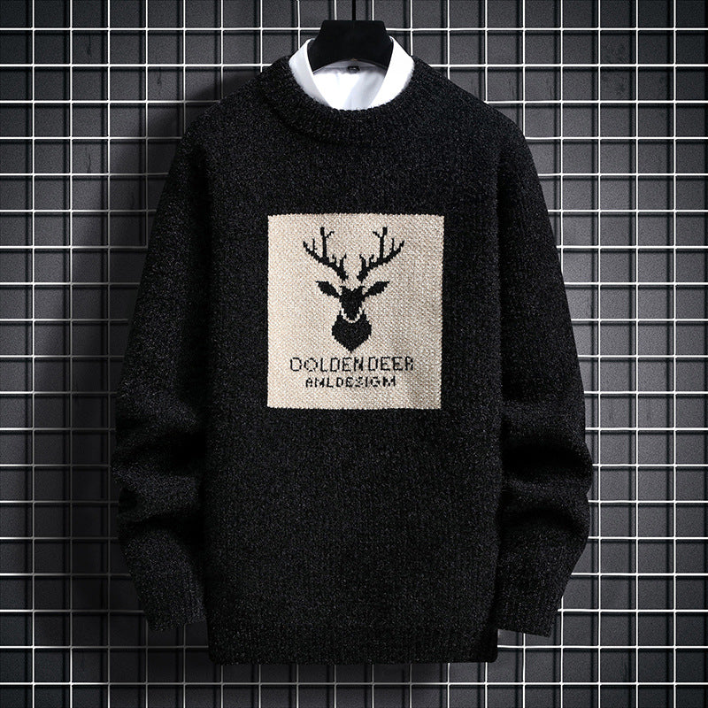 Sweater Men's Winter Cross-border 2024 New Style Knitted Sweater for Male Teenagers Spring and Autumn Middle School Students Warm Clothes Sweater Tide