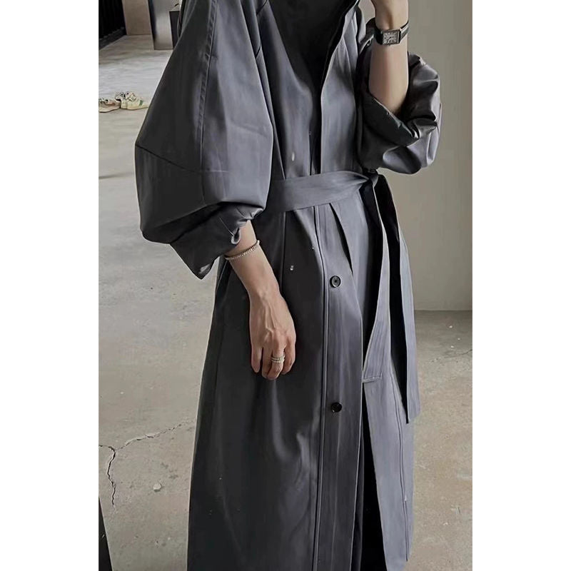 2026 Autumn High-End Stylish Minimalist Chic Lazy Style Solid Color Long Stand Collar Trench Coat for Women