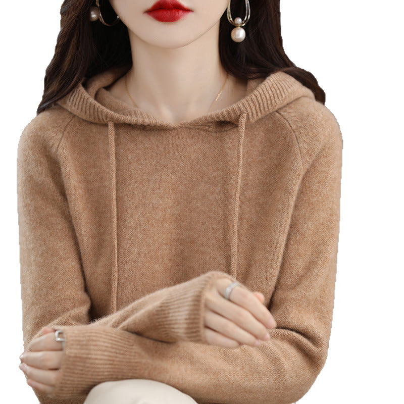 New Women's Solid Color Sweatshirt Autumn Hooded Bottoming Shirt Hoodie Short Knitted Loose Sweater