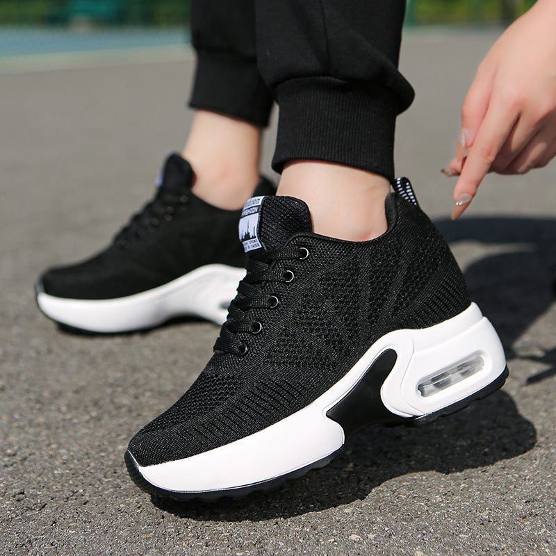 Women's Height-Increasing Shoes Spring 2025 New Single Shoes Thick-Soled Travel Shoes Black Versatile Summer Casual Sports Shoes for Women