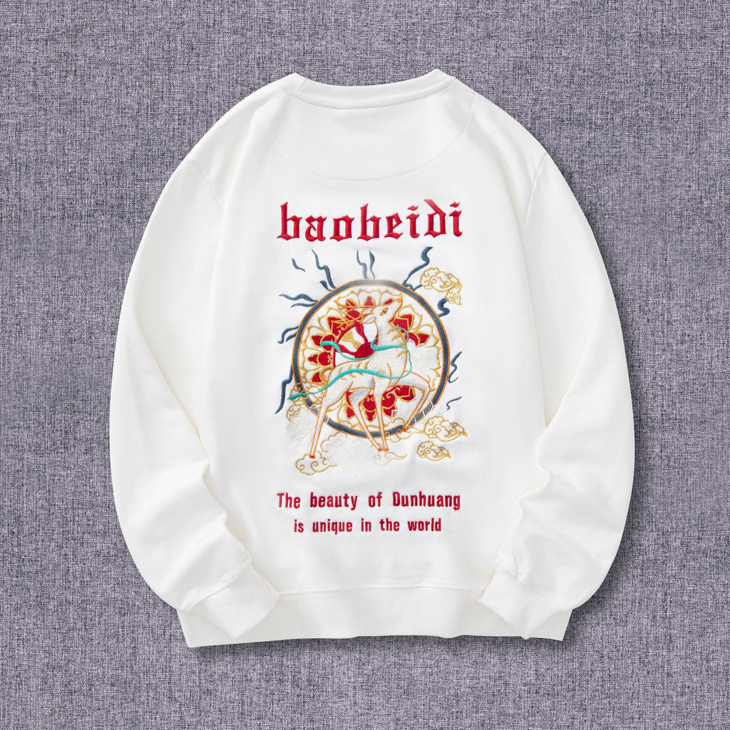 New Style National Trend Embroidered Sweatshirt for Men, Pure Cotton Loose Fit Men's Jacket, Round Neck Youth Couple's Outfit, Youth Fashion Wholesale