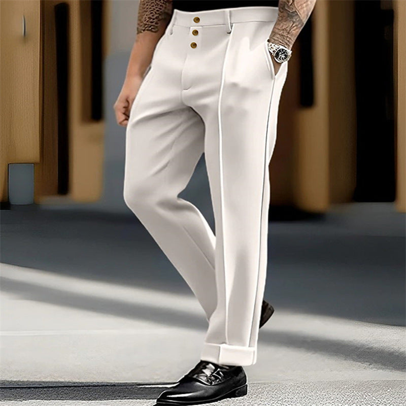 Men's Youth Formal Solid Color Fashion Button Daily Outdoor Straight Suit Pants
