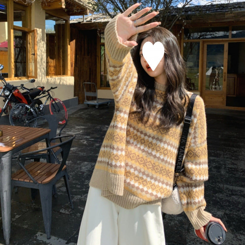 Japanese Retro Sweater for Women, New Popular Style for Spring, Autumn, and Winter, with a Lazy, High-End Design and Niche Soft and Waxy Style