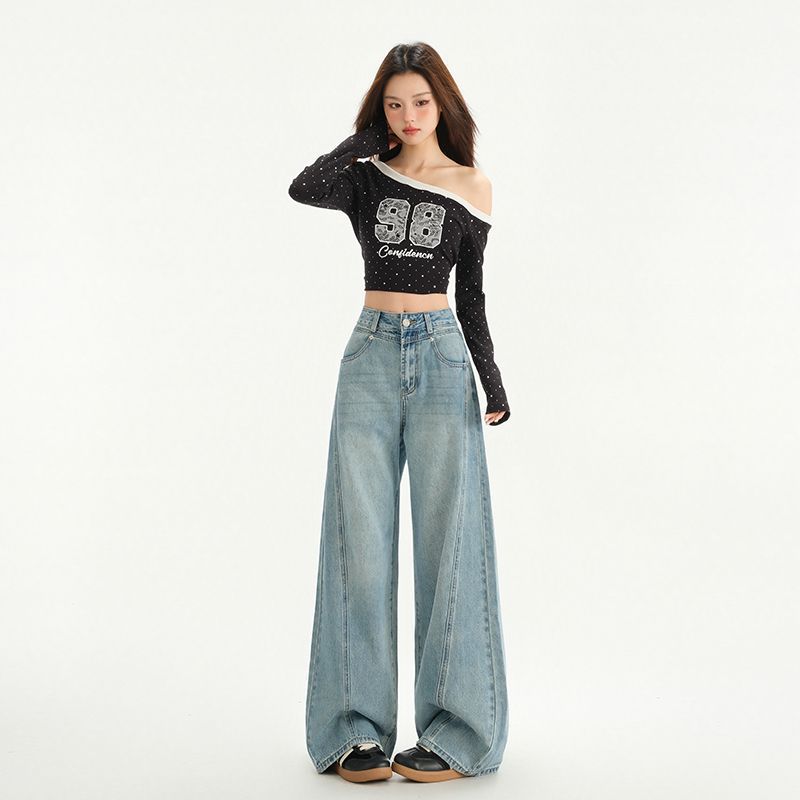 Wide-Leg Jeans for Women 2025 Spring New Retro High-Waisted Loose Slimming Summer Drape Straight Floor-Length Pants