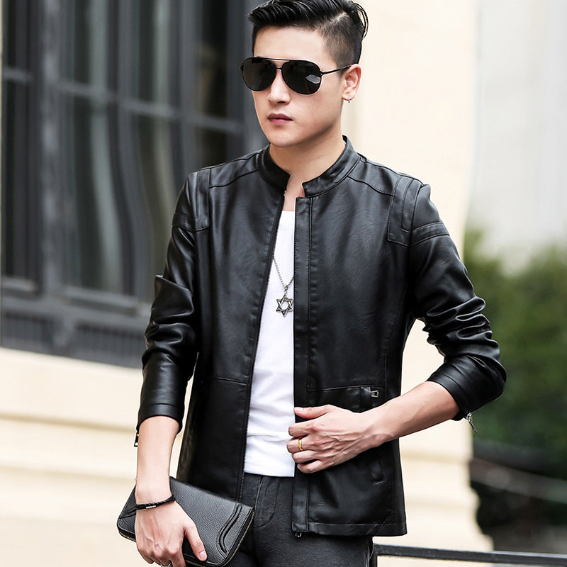 Autumn and Winter 2023 New Leather Men's Coat Fashionable Slim-fit Warm Spring and Autumn Vertical Collar Biker Jacket Men's Jacket