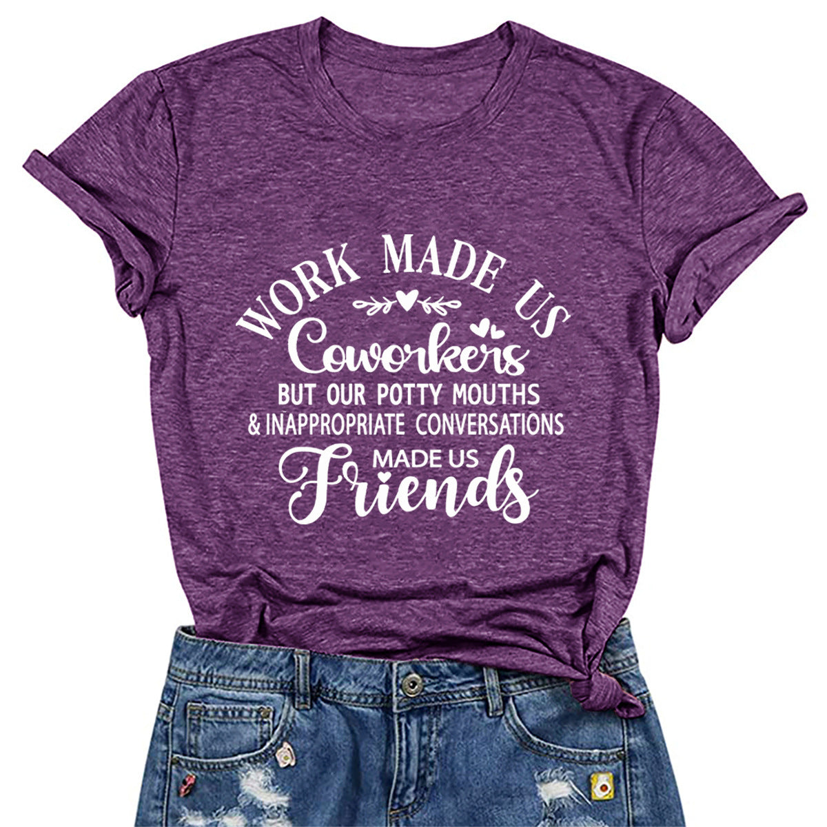 AliExpress 2023 New in stock Casual Trend WORK MADE US Letter Printed Round Neck Short Sleeve T-Shirt for Women