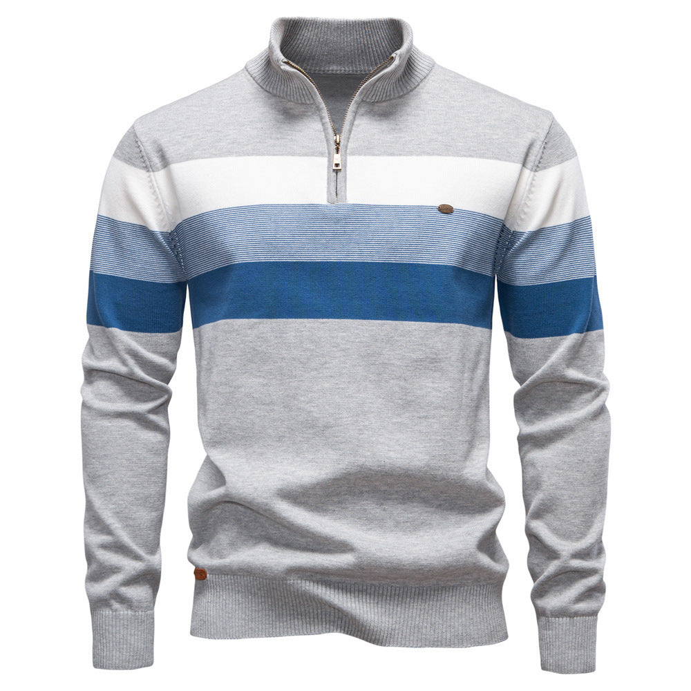 Cross-Border Pullover Knitwear New Open-Chest Stand-Up Collar Men's Sweater Men's Autumn and Winter European and American Khaki