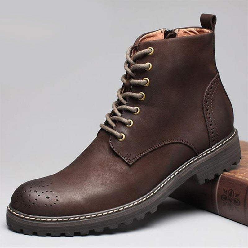 2025 Four Seasons Tooling Leather Shoes Men's European Station Big Head Retro Martin Boots Men's Non-Slip High Top All-Match Knight Boots