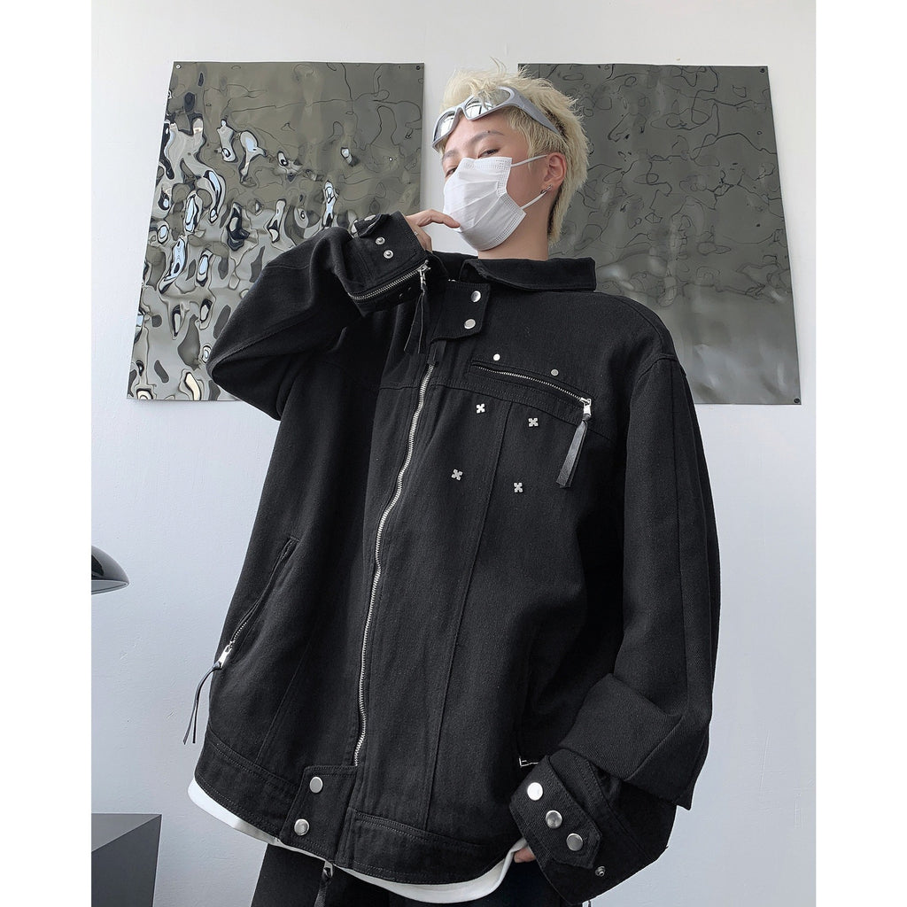 American Style Retro High Street Black Denim Jacket Men's Spring and Autumn Women's Sense Design Sense Niche Trendy Brand Laps Jacket
