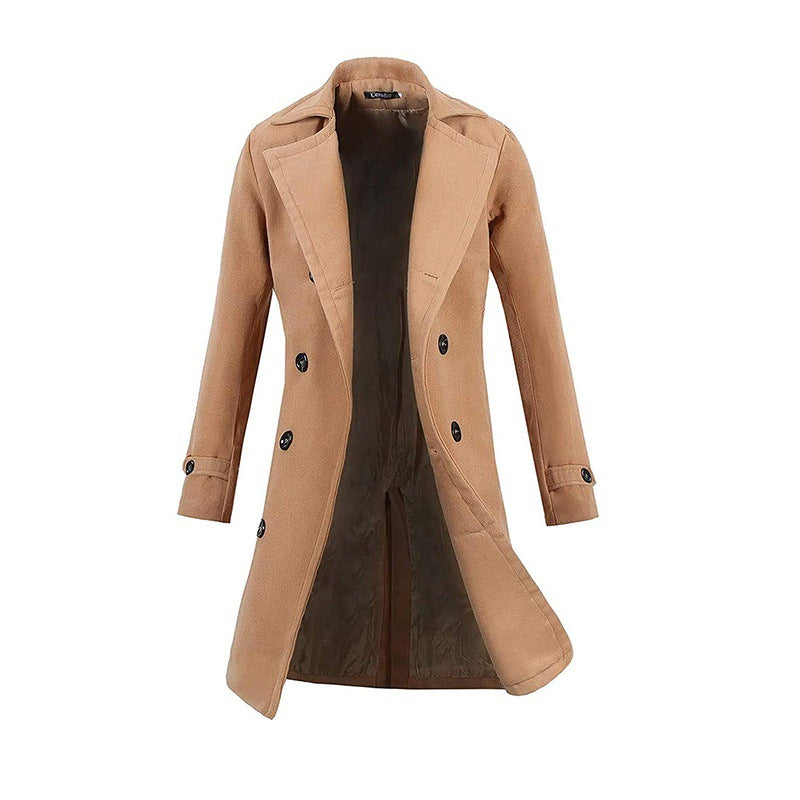 New foreign trade men's wholesale woolen coat men's slim fit woolen coat fashion long double-breasted trench coat
