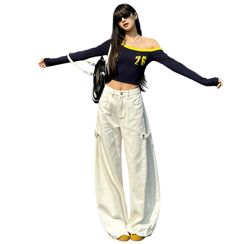 American Buckle Wide Leg Jeans Women's 2025 Spring New Straight Loose High Waist Slimming Casual Trousers