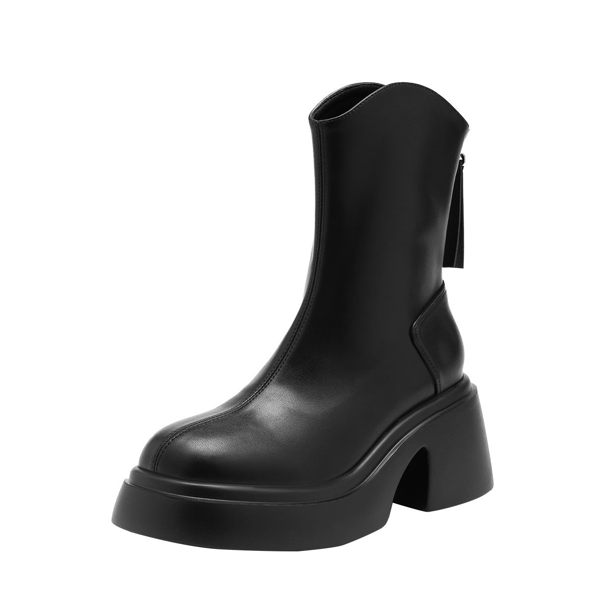 White V-Mouth High-Heeled Short Boots for Women, Autumn and Winter Thick-Soled Elastic Slim Boots, Thick Heels, Versatile Slimming Short Boots