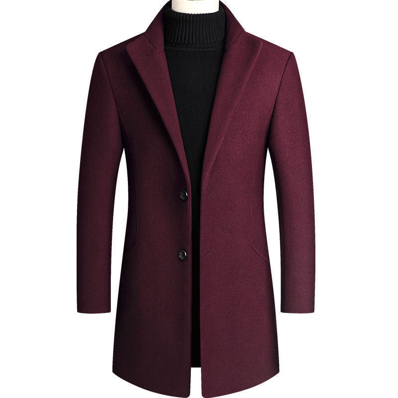 2024 Autumn and Winter Men's Woolen Coat Long Windbreaker cotton and thickening Men's Coat Dragon and Phoenix Men's Jacket