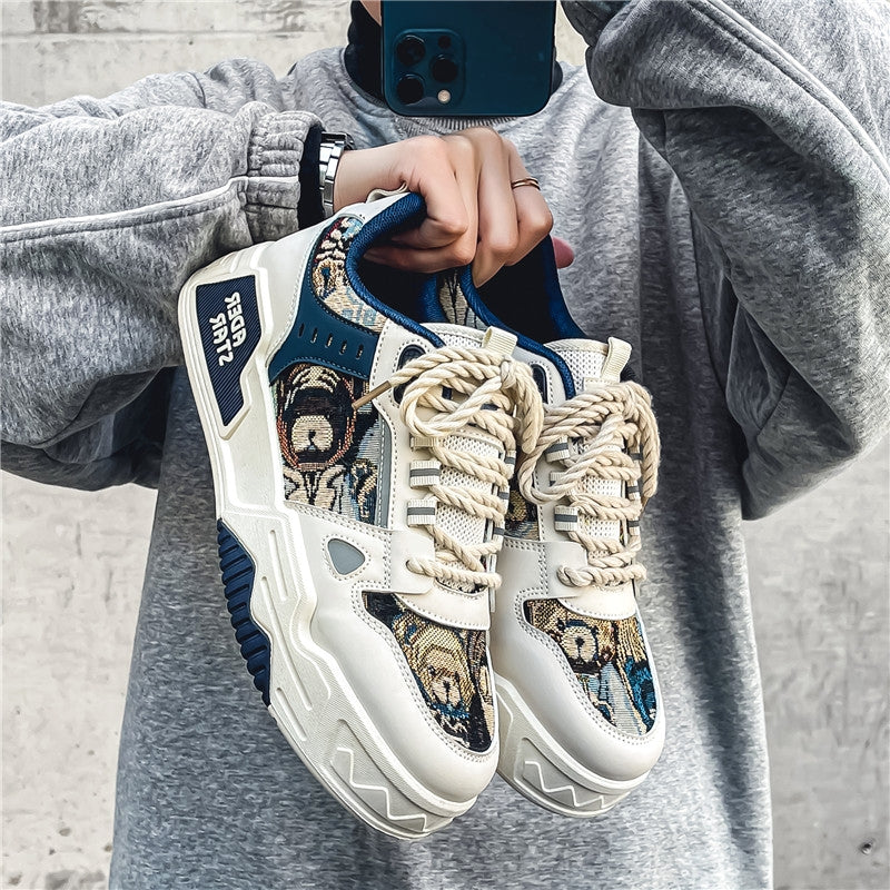 Men's Shoes Autumn Casual Design Niche Sneakers Youth Sports Thick-Soled Heightening Canvas Trendy Shoes