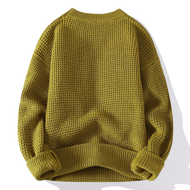 Sweater Men's Autumn and Winter Fashion Brand Plaid Sweater Round Neck Warm Inner Wear Youth Loose Knitted Sweater Men's Foreign Trade