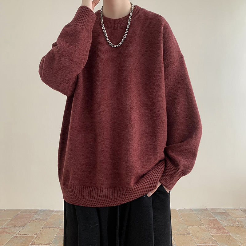 Sweater Men's Autumn and Winter Lazy Style American Style Retro High-end Sense Loose Casual Solid Color Pullover Base Knitted Sweater