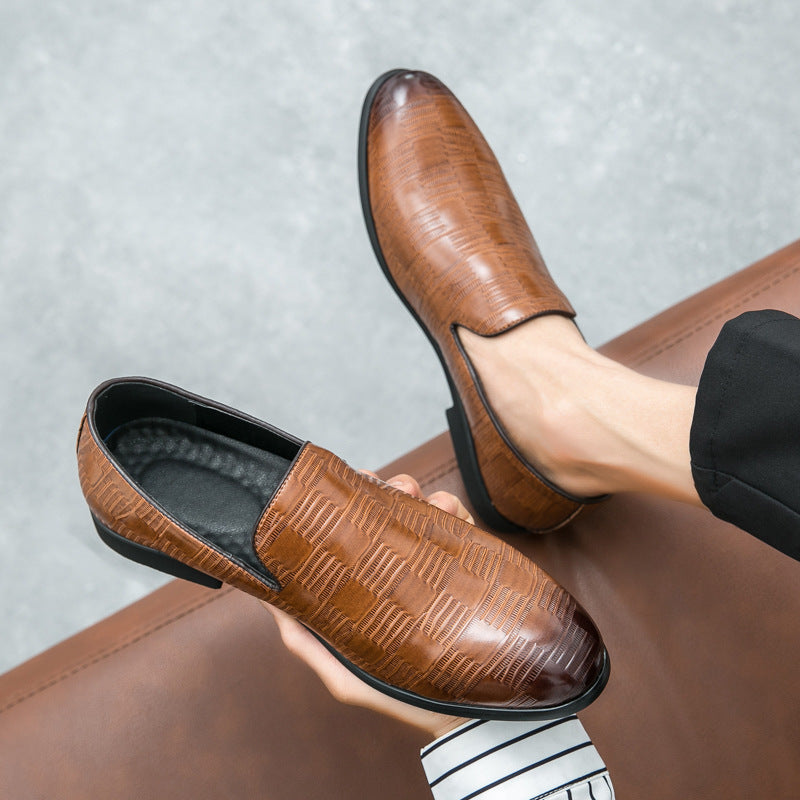 Cross-Border Men's Shoes, Business Slip-On Leather Shoes, Men's Simple Solid Color Loafers, Barber Shop Korean Style Small Leather Shoes, Men's Lazy Shoes