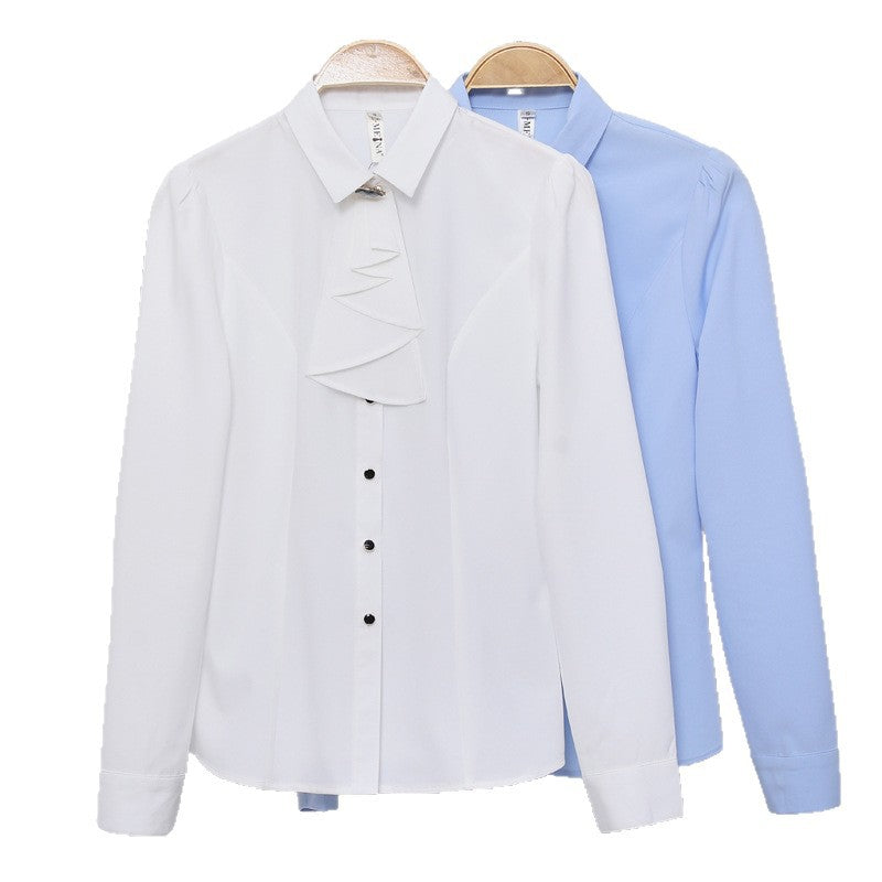 Summer New Women's Long-Sleeved Women's Shirts, Feminine Work Clothing, Slim Fashion Chiffon Shirts, Tops, Professional Wear