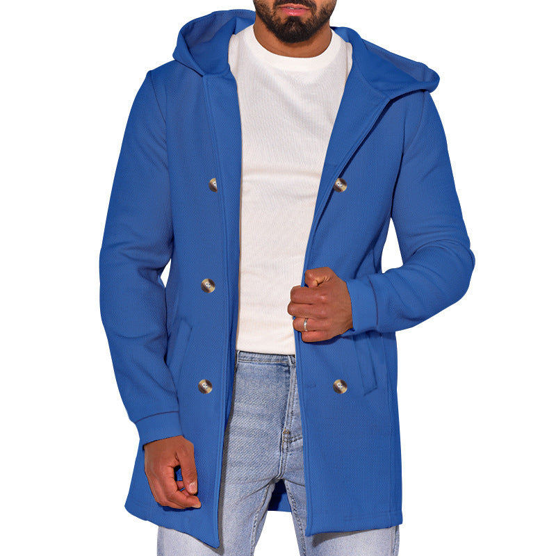 Independent Station Hot Selling 2024 Amazon Men's Hooded Double-breasted Casual Coat Woolen Coat Men's Coat Spring and Autumn