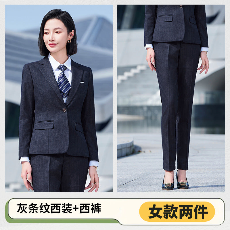 Thickened Elastic Stripe Suit Men's and Women's Same Style Advanced Sense Teachers' Business Wear Suit suit Civil Servant Work Clothes