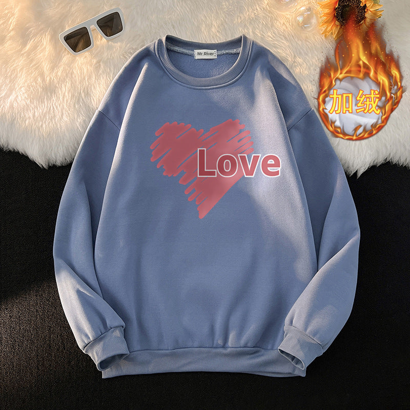 Sweater Men's New Spring and Autumn Men's Long-sleeved T-shirt Loose Turtleneck Crewneck Base Shirt Fashionable Printed Love for Youth